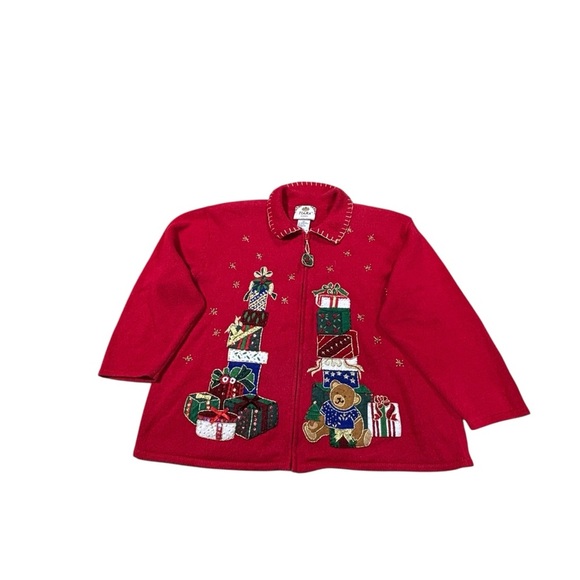 Vintage Tiara International Christmas Collection Zip Up Sweater Cardigan 2X - Picture 3 of 16